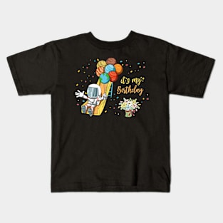 Birthday Astronaut Space Slide Planets Balloons Kids T-Shirt